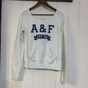 Abercrombie & Fitch White Crew-Neck Sweater with Blue A&F Logo